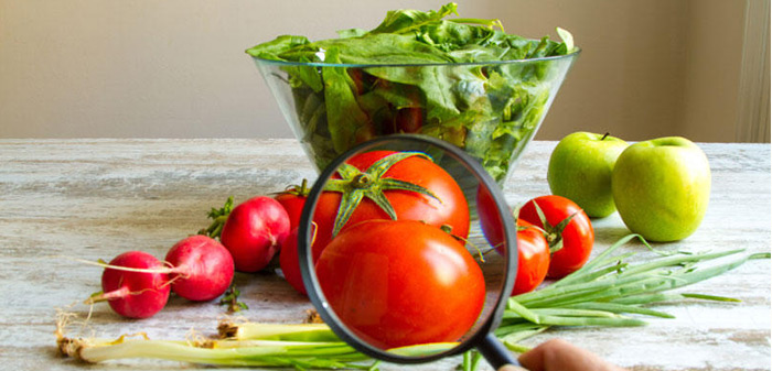 Fresh produce with a magnifying glass